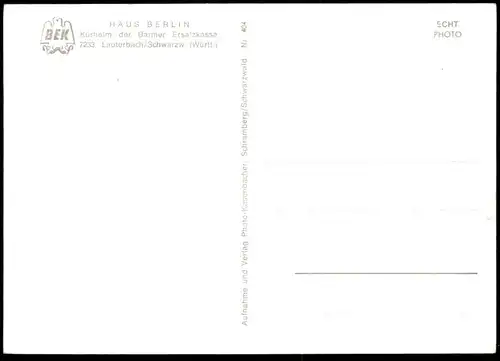 ÄLTERE POSTKARTE LAUTERBACH SCHWARZWALD HAUS BERLIN KURHEIM DER BARMER ERSATZKASSE BEK SPEISERAUM AK cpa postcard