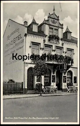 ALTE POSTKARTE BAD EMS HOTEL PRINZ EITEL BESITZER MAX ZIMMERSCHIED GARTEN KLOSTERBRÄU SPEISEN AK Ansichtskarte postcard