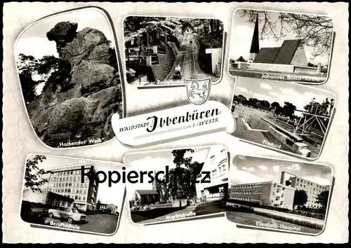 ÄLTERE POSTKARTE WALDSTADT IBBENBÜREN SOMMER-RODELBAHN HOCKENDES WEIB BERUFSSCHULE BOSCO KIRCHE Ansichtskarte postcard