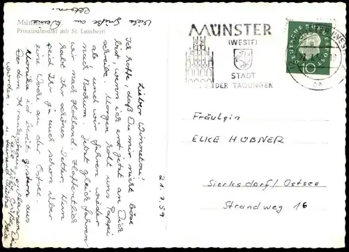 ALTE POSTKARTE MÜNSTER WESTFALEN PRINZIPALMARKT MIT ST. LAMBERTI TEMPO WICKING DREIRAD Ansichtskarte AK postcard cpa