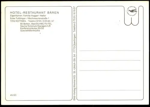ÄLTERE POSTKARTE ROTTWEIL AM NECKAR HOTEL RESTAURANT BÄREN ROTTWEILER NARRENSPRUNG AK Ansichtskarte cpa postcard
