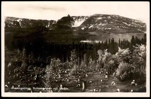 ALTE POSTKARTE RIESENGEBIRGE SCHNEEGRUBEN MIT BAUDE Schneegrube Krummhübel Schlesien Schronisko Karpacz cpa postcard AK