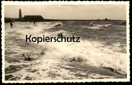 ALTE FOTO POSTKARTE BÜSUM LEUCHTTURM STRAND WELLENGANG SCHWIMMER PHOTO KNÜPPEL beach plage postcard Ansichtskarte cpa AK