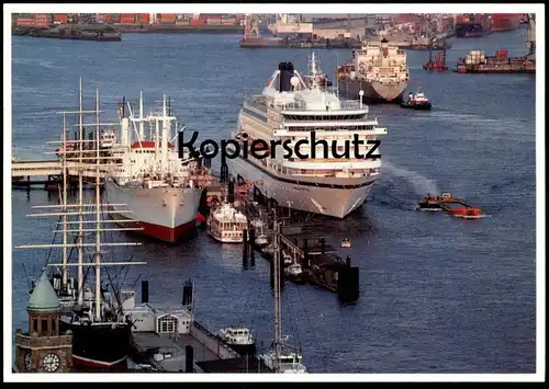 ÄLTERE POSTKARTE HAMBURG IM HAFEN KREUZFAHRTSCHIFF DREIMASTER SEGELSCHIFF Fähre Dampfer Schiff ship AK cpa postcard