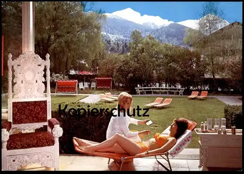 ÄLTERE POSTKARTE GARMISCH PARTENKIRCHEN HAUS TANNENBERG GARTEN MIT BLICK ZUR ZUGSPITZE BIKINI ELIZABETH BRACKMANN