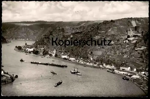 ALTE POSTKARTE BLICK VON DER LORELEY ST. GOARSHAUSEN SCHUBVERBAND DAMPFER FRACHTSCHIFF RHEIN cargo ship Goar postcard