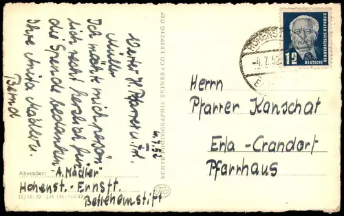 ÄLTERE POSTKARTE HOHENSTEIN-ERNSTTHAL BETHLEHEMSTIFT 1952 PANORAMA Sachsen Ansichtskarte AK cpa postcard