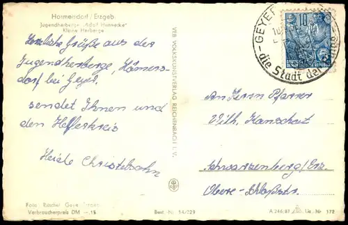 ÄLTERE POSTKARTE HORMERSDORF JUGENDHERBERGE ADOLF HENNECKE KLEINE HERBERGE ZWÖNITZ ERZGEBIRGE Sachsen postcard AK