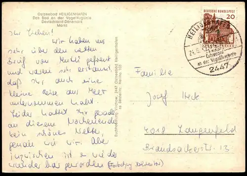 ÄLTERE POSTKARTE OSTSEEBAD HEILIGENHAFEN MARKT REISEBÜRO CAFÉ VOLKSWAGEN VW KÄFER OPEL Ansichtskarte AK cpa postcard