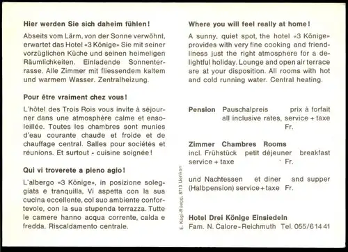 ÄLTERE POSTKARTE WERBEKARTE EINSIEDELN HOTEL DREI KÖNIGE CALORE-REICHMUTH Schwyz Schweiz Suisse Helvetia Ansichtskarte