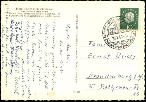 ÄLTERE POSTKARTE DREIS VULKANEIFEL HOTEL BEIM HOLZSCHNITZER BESITZER FERDINAND WIERZ WITTLICH-LAND AK Ansichtskarte cpa