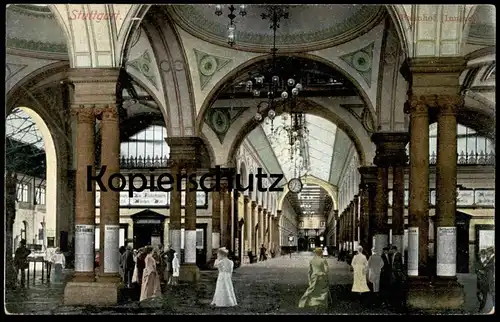 ALTE POSTKARTE STUTTGART BAHNHOF INNERES FRAUEN KLEIDER HÜTE SCHILD ULM WIEN MÜNCHEN station gare Ansichtskarte postcard