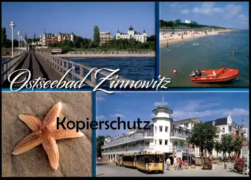 ÄLTERE POSTKARTE OSTSEEBAD ZINNOWITZ SEESTERN STARFISH VINETA-BAHN BIMMELBAHN Zephyr Boot Inselbahn Ansichtskarte AK cpa