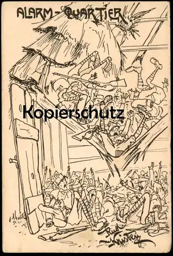 ALTE KÜNSTLER POSTKARTE ALARM QUARTIER FRONT WELTKRIEG SOLDAT RUDOLF KRISTEN Militär Humor Ansichtskarte AK postcard cpa