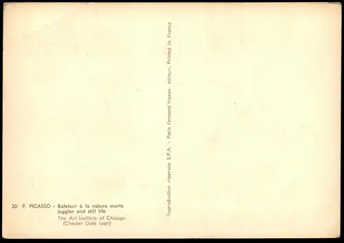 ÄLTERE KÜNSTLER KARTE PABLO PICASSO BATALEUR À LA NATURE MORTE ART INSTITUTE OF CHICAGO cpa postcard Ansichtskarte AK