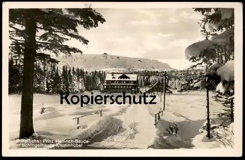 ALTE POSTKARTE RIESENGEBIRGE RODELBAHN PRINZ-HEINRICH-BAUDE SCHLINGELBAUDE KRUMMHÜBEL Karpacz Karkonosze Krkonose AK cpa