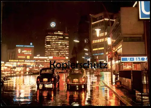 ÄLTERE POSTKARTE BERLIN CITY BEI NACHT VW KÄFER Volkswagen Berliner Bank Lotto U-Bahn Zoo AK Ansichtskarte postcard cpa