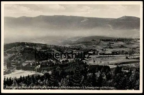 ALTE POSTKARTE RIESENGEBIRGE BLICK VON DER SUDETEN-STRASSE ÜBER NIEDER- UND MITTEL-SCHREIBERHAU Krkonose AK cpa postcard