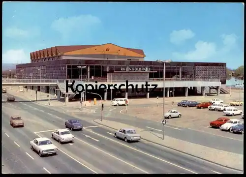ÄLTERE POSTKARTE MAINZ RHEINGOLDHALLE VW KÄFER VOLKSWAGEN BULLI OPEL Ansichtskarte AK postcard cpa