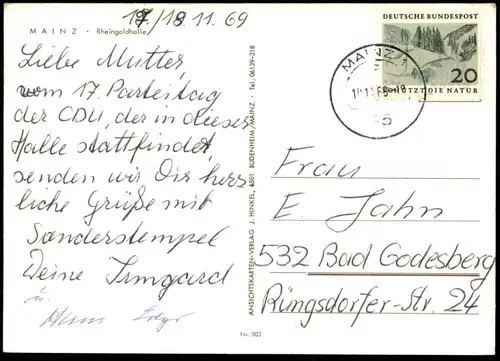 ÄLTERE POSTKARTE MAINZ RHEINGOLDHALLE VW KÄFER VOLKSWAGEN BULLI OPEL Ansichtskarte AK postcard cpa