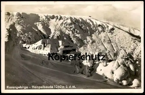 ALTE POSTKARTE RIESENGEBIRGE HAMPELBAUDE SCHNEE WINTER Karpacz cpa AK Ansichtskarte postcard Schlesien