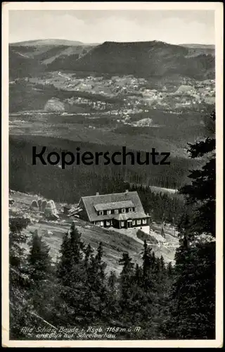 ALTE POSTKARTE RIESENGEBIRGE ALTE SCHLESISCHE BAUDE MIT BLICK AUF SCHREIBERHAU 1941 Karkonosze Szklarska AK cpa postcard