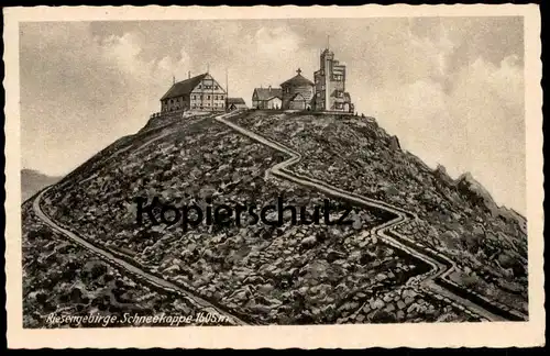 ALTE POSTKARTE RIESENGEBIRGE SCHNEEKOPPE 1943 SCHLESIERHAUS UND RIESENBAUDE Schlesien Ansichtskarte AK postcard cpa