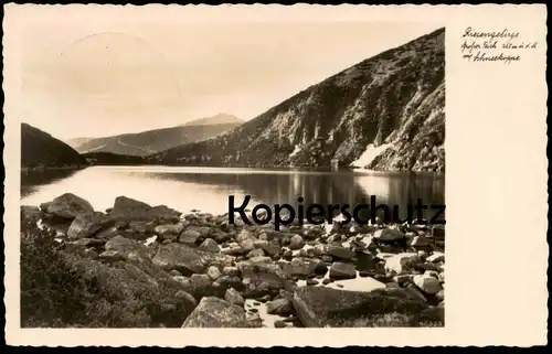 ALTE POSTKARTE RIESENGEBIRGE GROSSER TEICH 1225 M Ü. D. M. MIT SCHNEEKOPPE Schlesien Krkonose Ansichtskarte postcard cpa