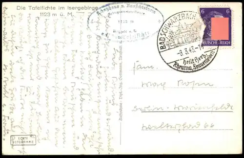 ALTE POSTKARTE DIE TAFELFICHTE IM ISERGEBIRGE WINTER SCHNEE AUSSICHTSTURM SUDETEN 1943 Ansichtskarte postcard