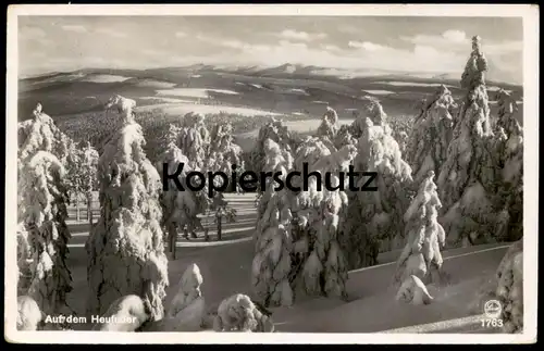 ALTE POSTKARTE AUF DEM HEUFUDER BLICK NACH DEM RIESENGEBIRGE SWIERADOW DOM ZDROJOWY Bad Flinsberg Zdroj Schlesien cpa