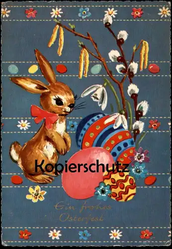 ÄLTERE POSTKARTE EIN FROHES OSTERFEST OSTERHASE WEIDENKÄTZCHEN BUNTE EIER BLUMEN Ostern Easter eggs Ansichtskarte AK cpa