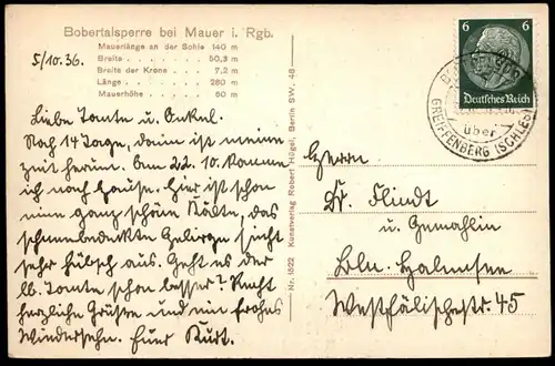 ALTE POSTKARTE RIESENGEBIRGE BOBERTALSPERRE MAUER TalsperreJezioro Pilchowickie Pilchowice Ansichtskarte AK cpa postcard