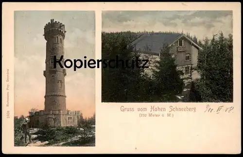 ALTE POSTKARTE GRUSS VOM HOHEN SCHNEEBERG HOHE WACHT HOHER SCHNEEBERG 1908 Tschechische Republik postcard Ansichtskarte