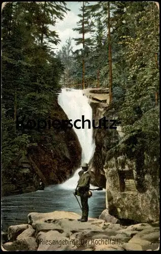 ALTE POSTKARTE RIESENGEBIRGE DER KOCHELFALL WANDERER SZKLARKA SCHREIBERHAU Karkonosze Krkonose Ansichtskarte AK postcard