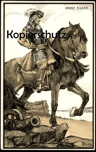 ALTE KÜNSTLER POSTKARTE PRINZ EUGEN VON SAVOYEN AUF PFERD KANONE F. ROUBAL horse cheval AK postcard Ansichtskarte cpa