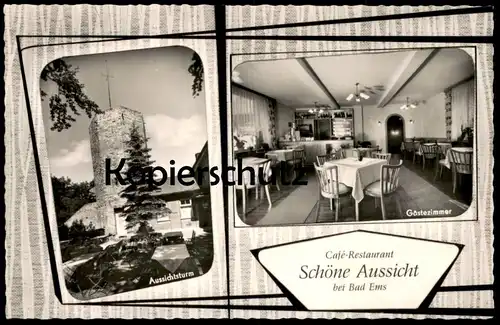 ÄLTERE POSTKARTE CAFÉ RESTAURANT SCHÖNE AUSSICHT BEI BAD EMS GÄSTEZIMMER AUSSICHTSTURM AK Ansichtskarte postcard cpa