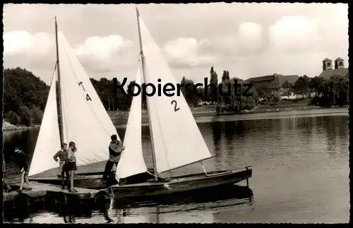 ÄLTERE POSTKARTE MÜNSTER AM AASEE MÄNNER AM SEGELBOOT SEGELBOOTE 1962 Boot Boote Ansichtskarte AK cpa postcard
