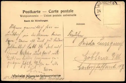 ALTE POSTKARTE WIESBADEN AUFGANG ZUM KURHAUSPROVISORIUM KURHAUS-PROVISORIUM DAMEN MIT SCHIRM Ansichtskarte postcard cpa