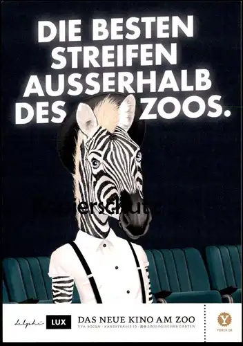 ÄLTERE POSTKARTE ZEBRA DIE BESTEN STREIFEN AUSSERHALB DES ZOOS BERLIN KINO WERBUNG Zoo postcard AK cpa Ansichtskarte