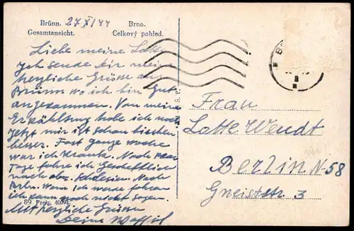 ALTE POSTKARTE BRÜNN GESAMTANSICHT 1944 TOTALANSICHT TOTAL BRNO CELKOVY POHLED BÖHMEN ceska republika czech republic cpa