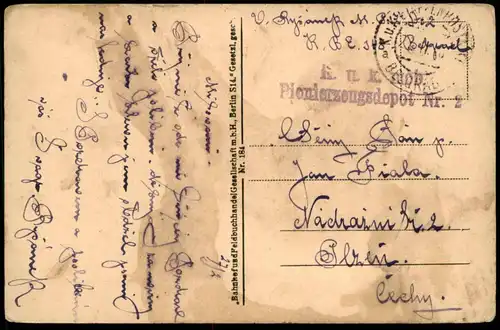 ALTE POSTKARTE SERBIEN TRANSPORT VON 4500 GEFANGENEN MILITÄR WELTKRIEG STEMPEL PIONIERZEUGSDEPOT Serbia Serbie postcard