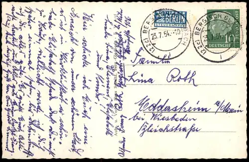 ÄLTERE POSTKARTE BERGISCH GLADBACH RATHAUS CAFÉ KNEIPE SONNENSCHIRME 1954 Ansichtskarte AK cpa postcard