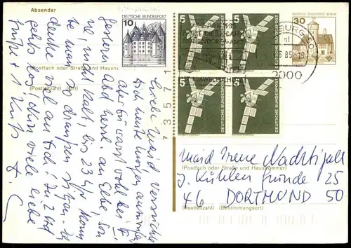 ÄLTERE GANZSACHE POSTKARTE DEUTSCHE BUNDESPOST BERLIN MIT AUFGEKLEBTEN AUSSCHNITT HAMBURG SEGELSCHIFF Schiff ship