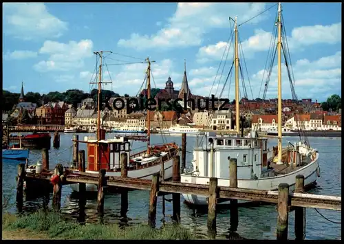ÄLTERE POSTKARTE FLENSBURG HAFEN UND STADT SCHIFF KUTTER FISCHERBOOT fishing ship bateau Ansichtskarte AK postcard cpa