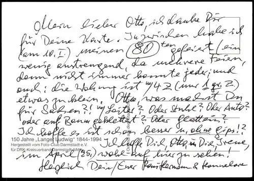 ÄLTERE POSTKARTE DARMSTADT 150 JAHRE LANGER LUDWIG 1844-1994 FOTO-CLUB DARMSTADT FÜR DRK Ansichtskarte cpa postcard AK