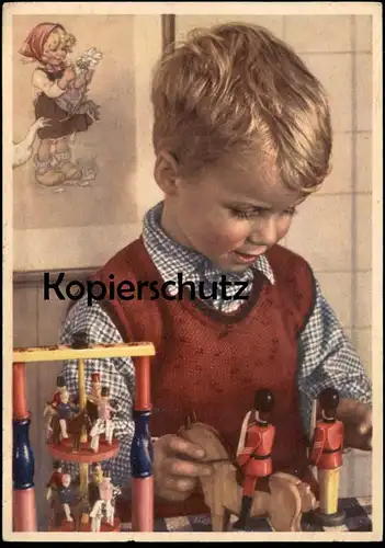 ALTE POSTKARTE JUNGE SPIELZEUG AN DER WAND BILD ROTKÄPPCHEN Le petit chaperon rouge little Red Riding Hood girl postcard