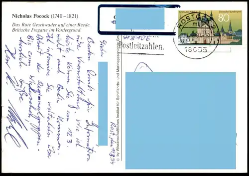 ÄLTERE KÜNSTLER POSTKARTE DAS ROTE GESCHWADER AUF EINER REEDE NICHOLAS POCOCK SEGELSCHIFF Schiff ship postcard AK cpa