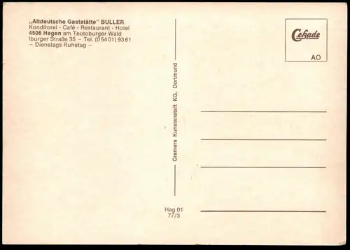 ÄLTERE POSTKARTE KONDITOREI GASTSTÄTTE PAUL BULLER HAGEN BEI OSNABRÜCK Mercedes Iburger Strasse Ansichtskarte AK cpa