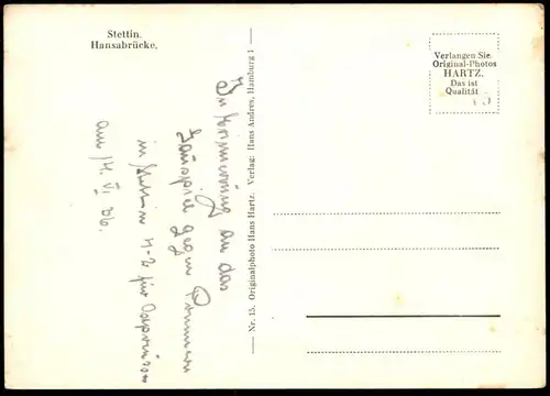 ALTE POSTKARTE STETTIN HANSABRÜCKE FRACHTSCHIFF NOTIZ GAUSPIEL GEGEN POMMERN 14.06.1936 Szczecin Poland polska postcard