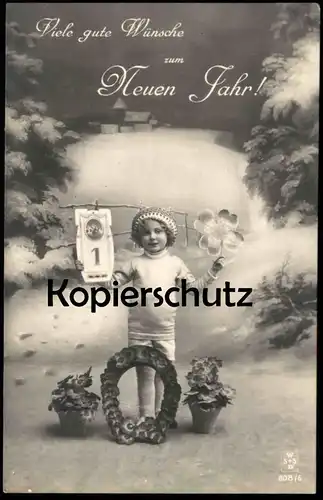 ALTE POSTKARTE VIELE GUTEN WÜNSCHE ZUM NEUEN JAHR KIND HUFEISEN KLEEBLATT NEUJAHR CHILD shamrock postcard Ansichtskarte